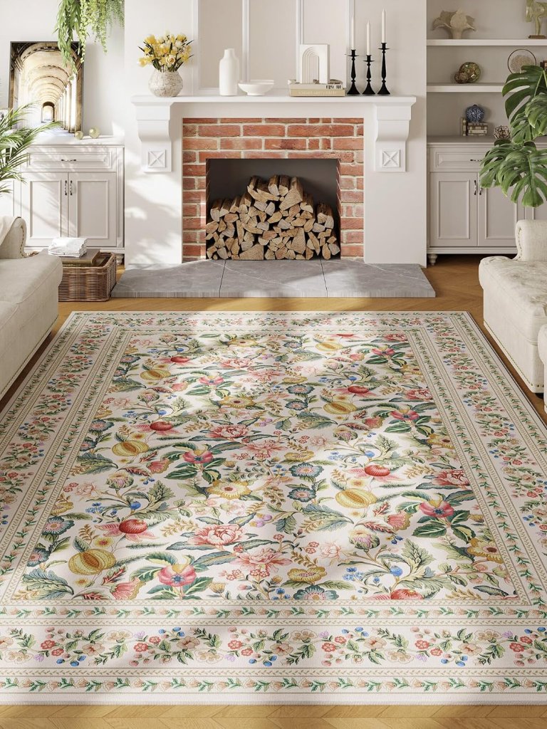 Area Rugs 8x10 For Living Room Clearance Washable Vintage Floral Rug Non Slip Lo